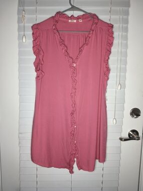 Dylan by True Grit Womens Dress XS Pink Ruffle Sleeveless Boho Relaxed Fit Midi